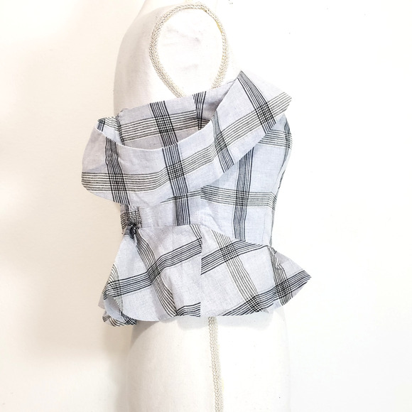 NEW!! Chriselle X J.O.A. SIZE M Off The Shoulder Plaid Gray Blue Blouse Top - Picture 3 of 14